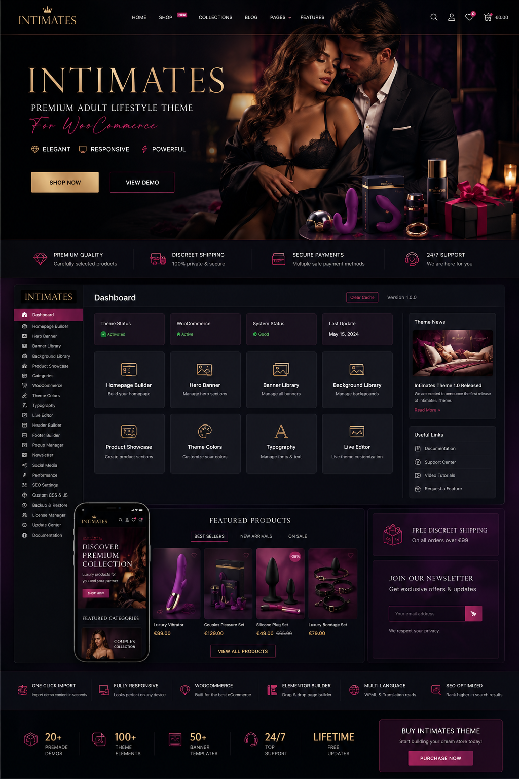 Intimates theme shown on desktop, tablet and mobile