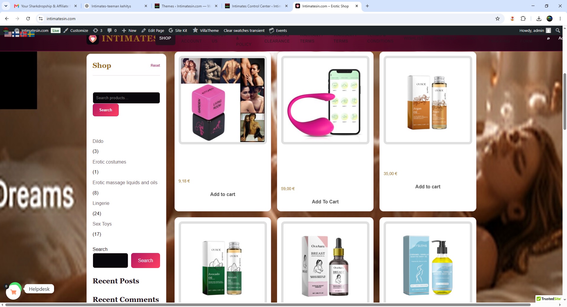 Intimates shop page